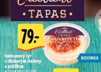 Tapas Smetanový sýr s cibulovým chutney a pažitkou Albert Excellent