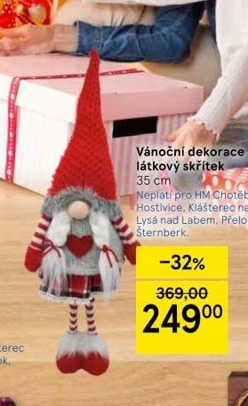 Vánoční dekorace látkový skřítek