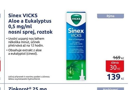 Sinex VICKS Aloe a Eukalyptus 0,5 mg/ml nosní sprej, roztok