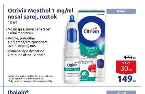 Otrivin Menthol 1 mg/ml nosní sprej, roztok
