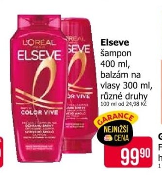 Elseve šampon 400 ml, balzám na vlasy 300 ml, různé druhy