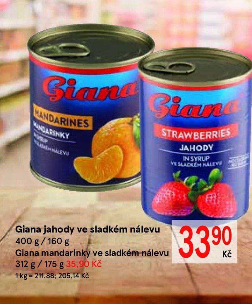 Giana jahody ve sladkém nálevu 400 g / 160 g