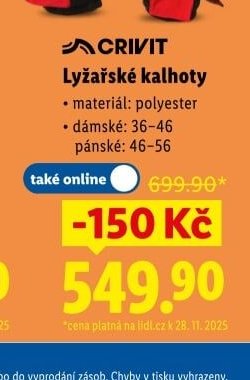CRIVIT Lyžařské kalhoty