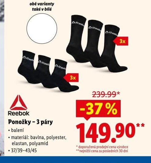 Reebok Ponožky – 3 páry
