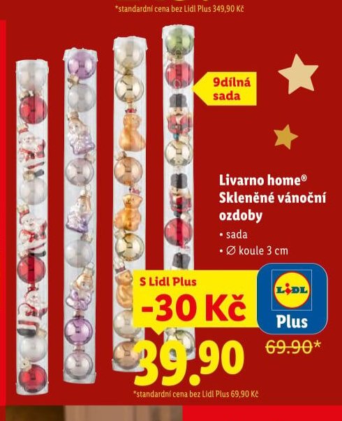 Livarno home Skleněné vánoční ozdoby sada 9dílná