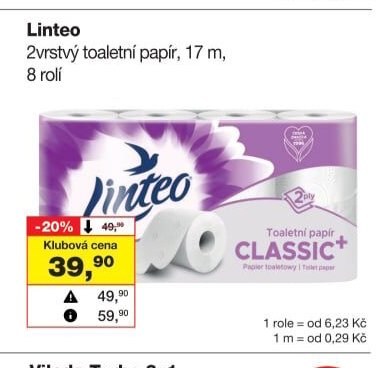 Linteo 2vrstvý toaletní papír 17 m, 8 rolí