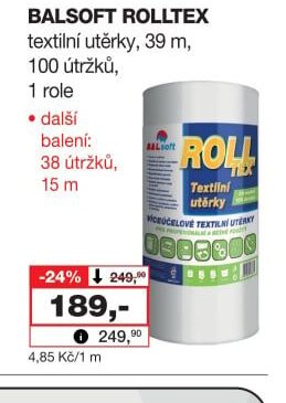 BALSOFT ROLLTEX textilní utěrky, 39 m, 100 útržků, 1 role