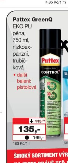 Pattex GreenQ EKO PU pěna, 750 ml, nízkotlaká, trubičková