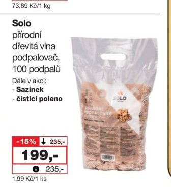 Solo přírodní dřevitá vlna podpalovač, 100 podpalů