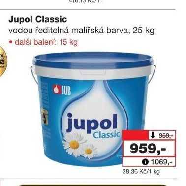 Jupol Classic vodou ředitelná malířská barva, 25 kg