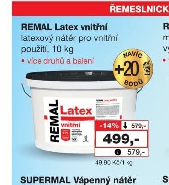 REMAL Latex vnitřní latexový nátěr pro vnitřní použití, 10 kg
