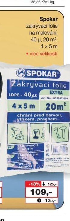 Spokar zakrývací fólie na malování, 40 µ, 20 m2, 4 x 5 m