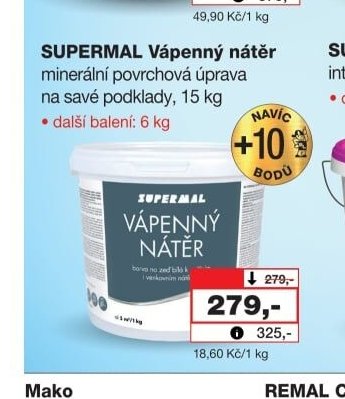 SUPERMAL Vápenný nátěr minerální povrchová úprava na savé podklady, 15 kg