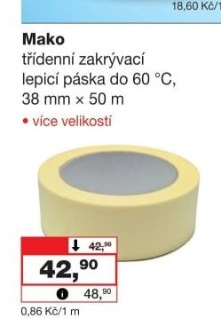 Mako třídenní zakrývací lepicí páska do 60 °C, 38 mm x 50 m