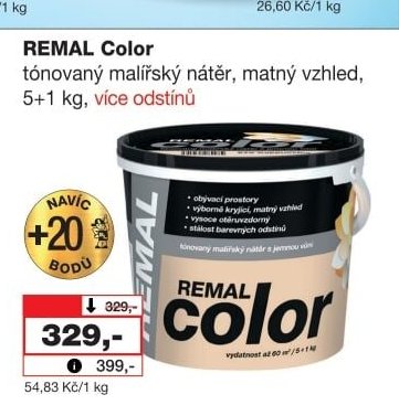 REMAL Color tónovaný malířský nátěr, matný vzhled, 5+1 kg