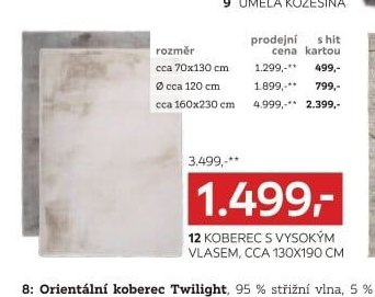 Koberec s vysokým vlasem, cca 130x190 cm