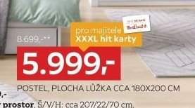 Postel, plocha lůžka cca 180x200 cm