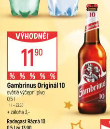 Pivo světlé výčepní Originál 10° Gambrinus