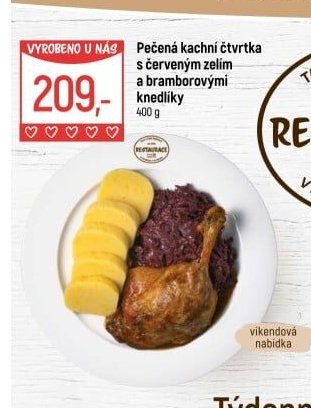 Pečená kachní čtvrtka s červeným zelím a bramborovými knedlíky