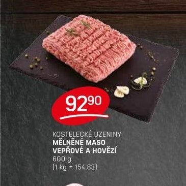 KOSTELECKÉ UZENINY MĚLNĚNÉ MASO VEPŘOVÉ A HOVĚZÍ