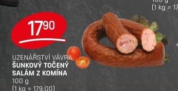 Salám šunkový točený z komína Uzenářství Vávra