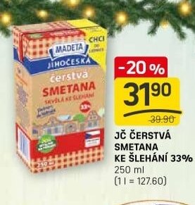 Madeta Jihočeská čerstvá smetana ke šlehání 250 ml - FLOP TOP akcniletaky.com