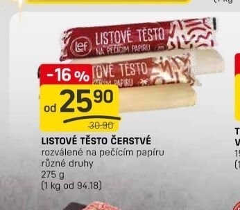 LISTOVÉ TĚSTO ČERSTVÉ