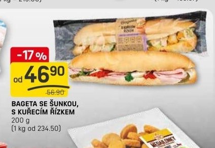 BAGETA SE ŠUNKOU, S KUŘECÍM ŘÍZKEM