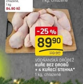 VODŇANSKÁ DRŮBEŽ KUŘE BEZ DROBŮ + 4 KUŘECÍ STEHNA