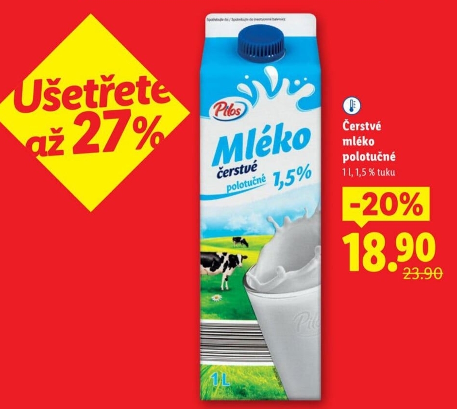Mléko čerstvé Pilos - 1,5% polotučné