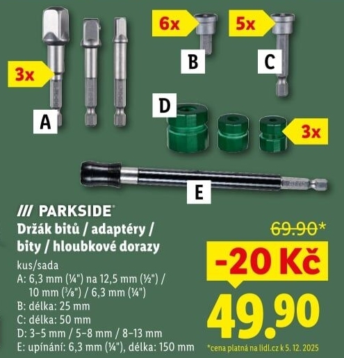 Sada čtyřhranných adaptérů Parkside
