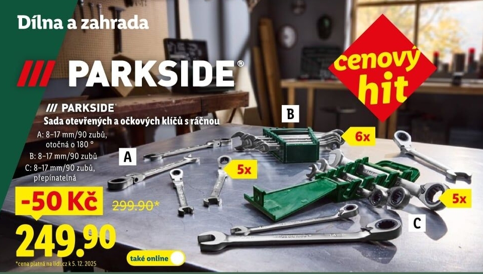 Sada otevřených a očkových klíčů s ráčnou Parkside