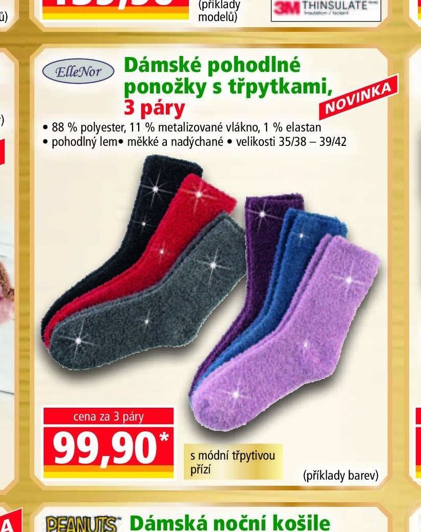 Dámské pohodlné ponožky s třpytkami, 3 páry