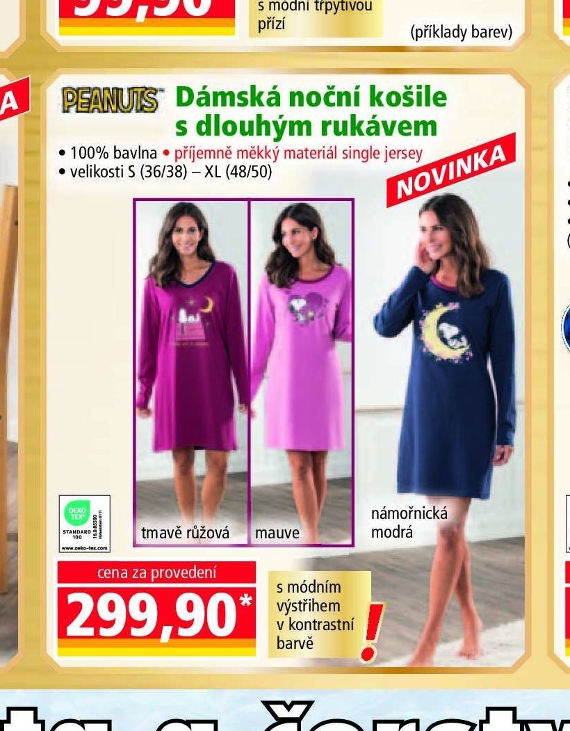 Dámská noční košile s dlouhým rukávem