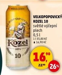 Pivo světlé výčepní 10°Velkopopovický Kozel