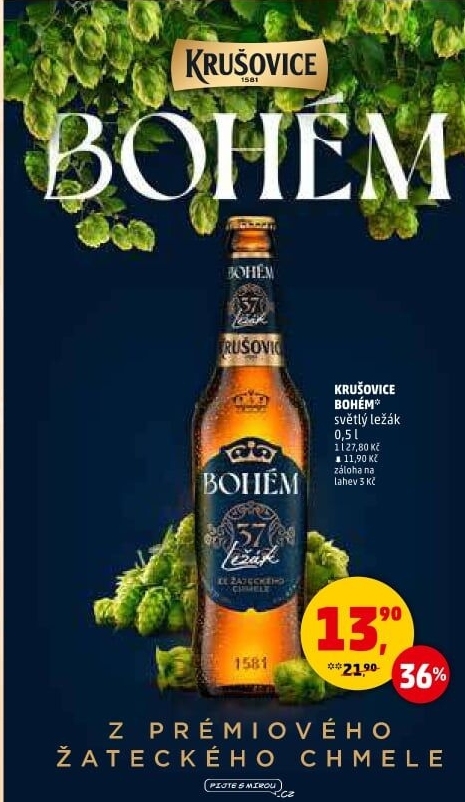 Pivo světlý ležák Bohém Krušovice