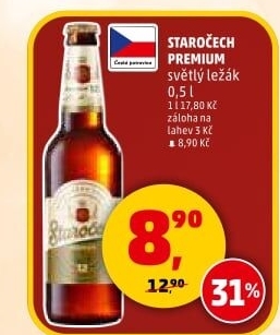 Pivo světlý ležák Premium Staročech