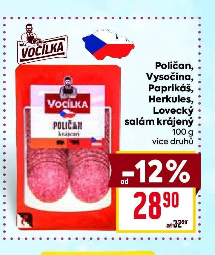 Poličan, Vysočina, Paprikáš, Herkules, Lovecký salám krájený 100 g