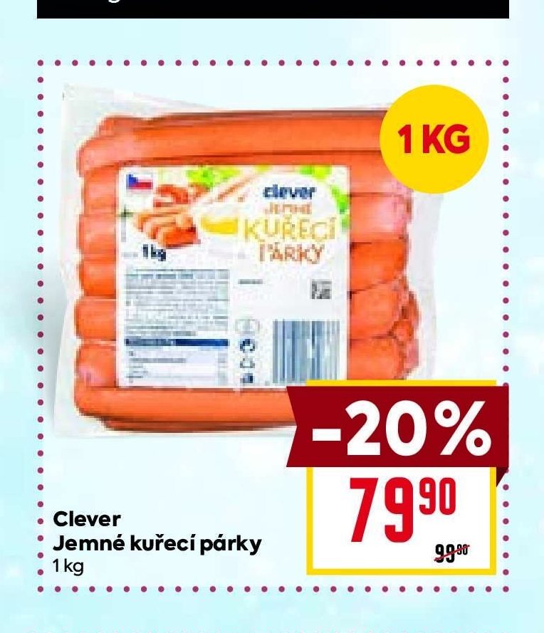 Clever Jemné kuřecí párky 1 kg