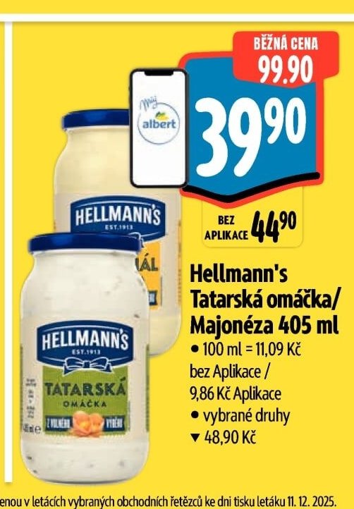 Hellmann's Tatarská omáčka / Majonéza 405 ml - Albert akcniletaky.com