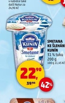 Smetana ke šlehání Kunín