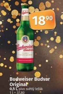 Pivo světlý ležák Original Budweiser Budvar