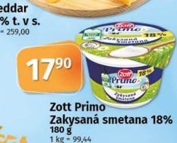 Smetana zakysaná 18% Primo Zott