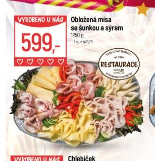 Obložená mísa se šunkou a sýrem