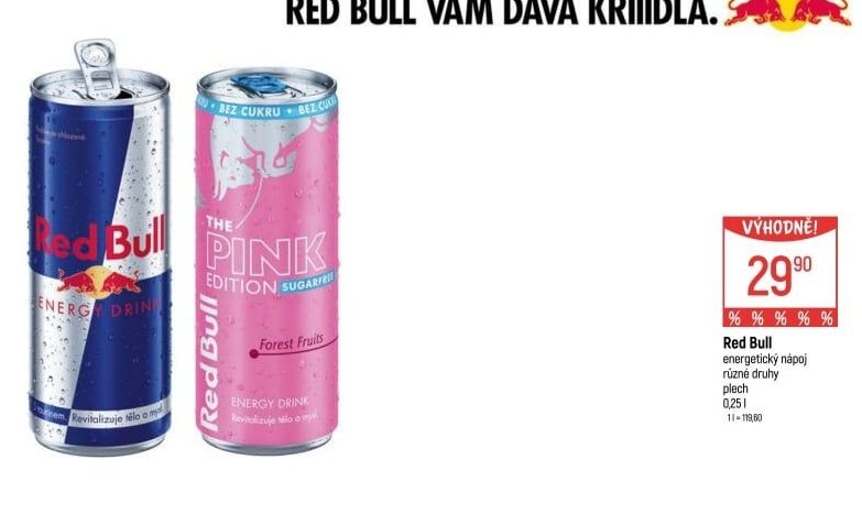 Red Bull energetický nápoj různé druhy