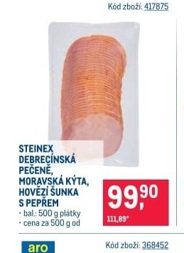 STEINEX DEBREČÍNSKÁ PEČENĚ, MORAVSKÁ KÝTA, HOVĚZÍ ŠUNKA S PEPŘEM
