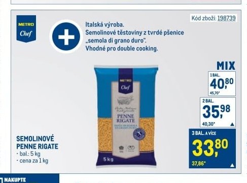 Metro Chef Semolinové penne rigate