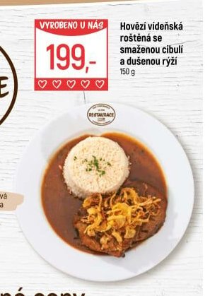 Hovězí vídeňská roštěná se smaženou cibulí a dušenou rýží