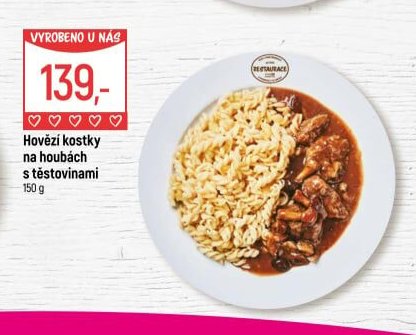 Hovězí kostky na houbách s těstovinami