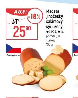 Madeta Jihočeský salámový sýr uzený 44 % t. v s.